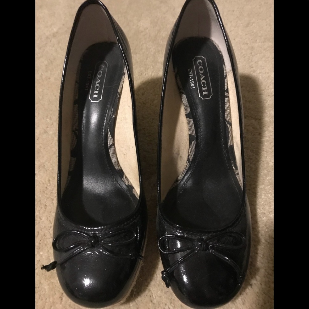 Worn once coach espadrilles patent leather wedge